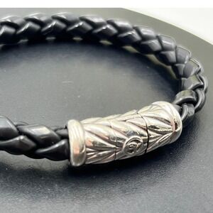 David Yurman Men's Chevron Black Rubber Sterling Silver 925 Signed Bracelet 7"